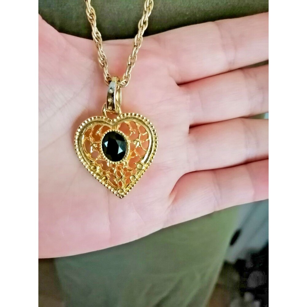 Vintage Trifari Gold tone Heart Pendant Double Strands Necklace